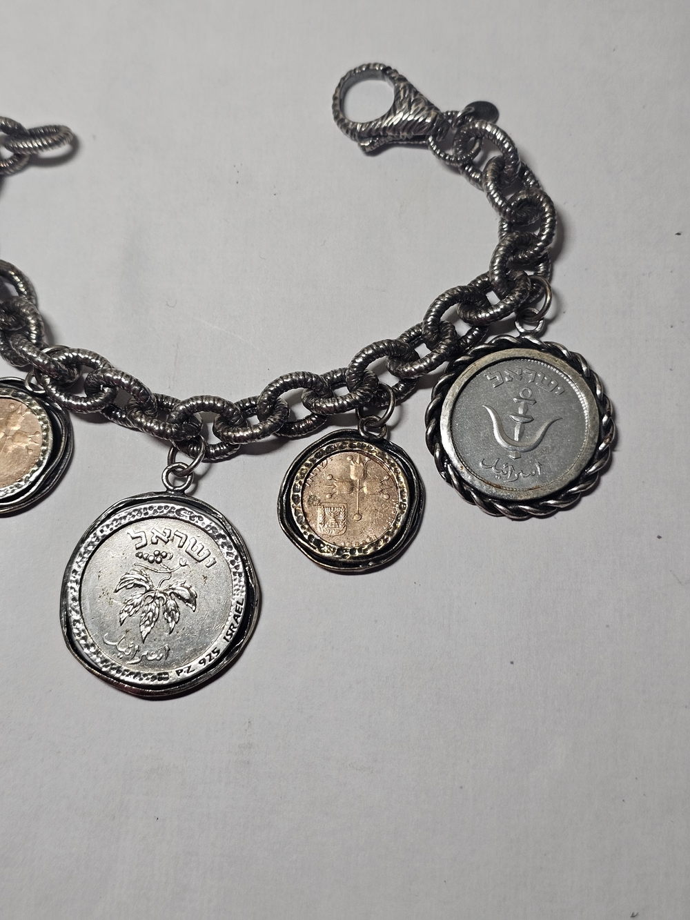 Custom Silver-Tone Israeli Coin Charm Bracelet - 7" Length - Picture 3 of 5